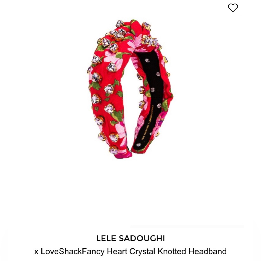 Lele sadoughi x loveshackfancy heart crystal knotted headband